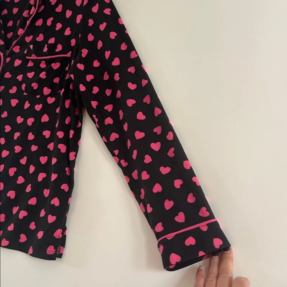 Kate Spade New York Pajama Set Small Pink Hearts Long Sleeve Pant Set